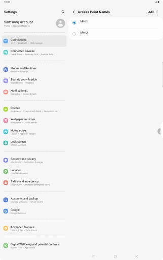 Press the field next to the data connection to activate it.