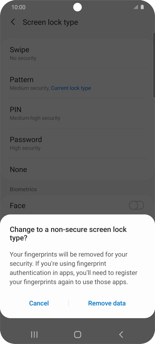 Press Remove data.
