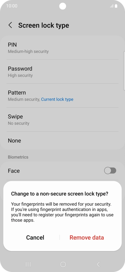 Press Remove data.