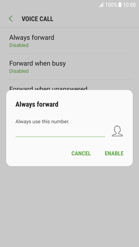 Key in +447953222222 and press ENABLE.