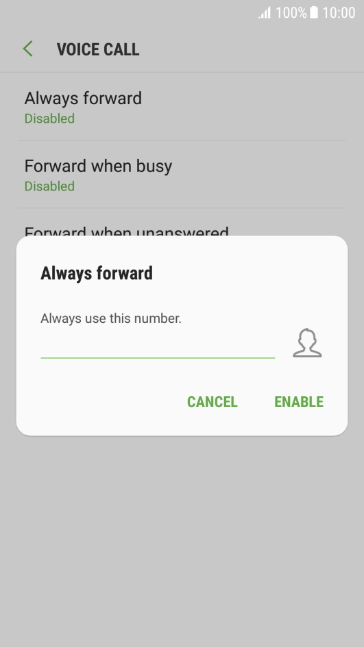 Key in +447953222222 and press ENABLE.