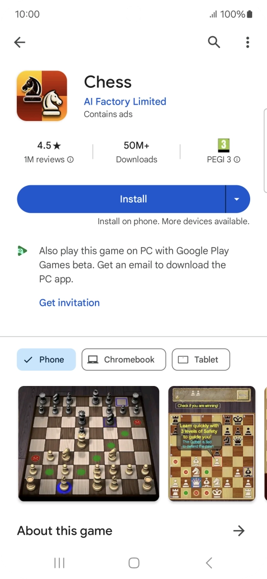 Press Install and follow the instructions on the screen to install the app.