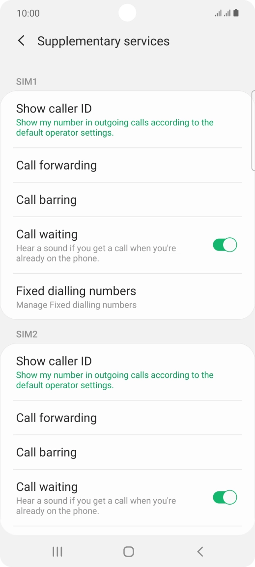 Press Show caller ID below the required SIM.