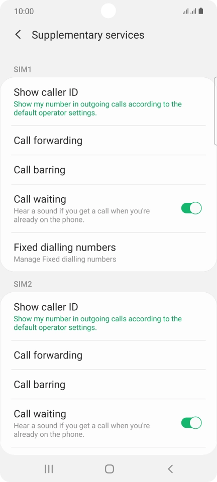 Press Show caller ID below the required SIM.