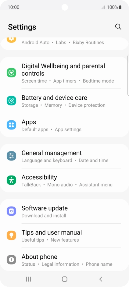 Press Battery and device care.