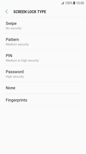 Press None and follow the instructions on the screen to turn off use of phone lock code.