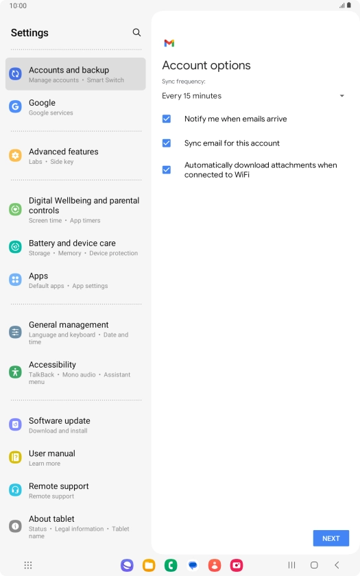 If this screen is displayed, you email account has been recognised and set up automatically. Follow the instructions on the screen to key in more information and finish setting up your tablet.