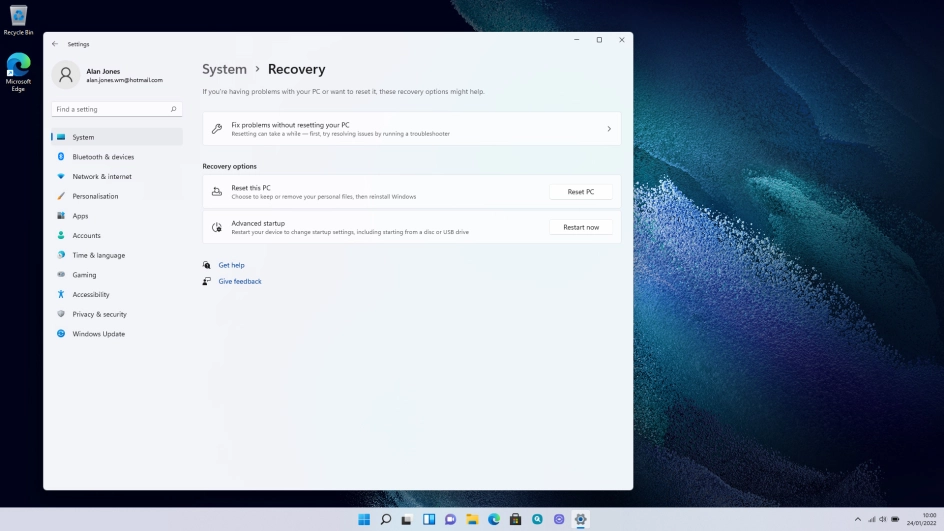 Click Reset PC.
