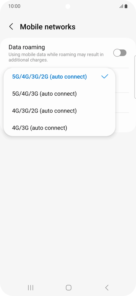 Press the required network mode.