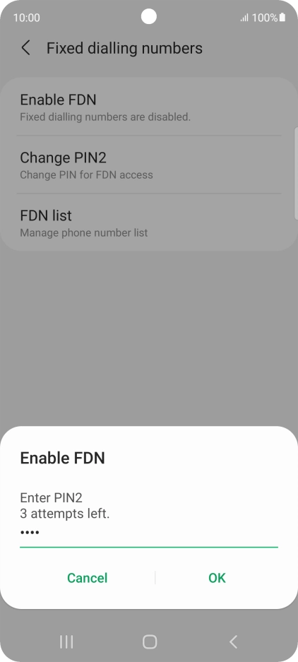 Key in your PIN2 and press OK. The default PIN2 is 0000.