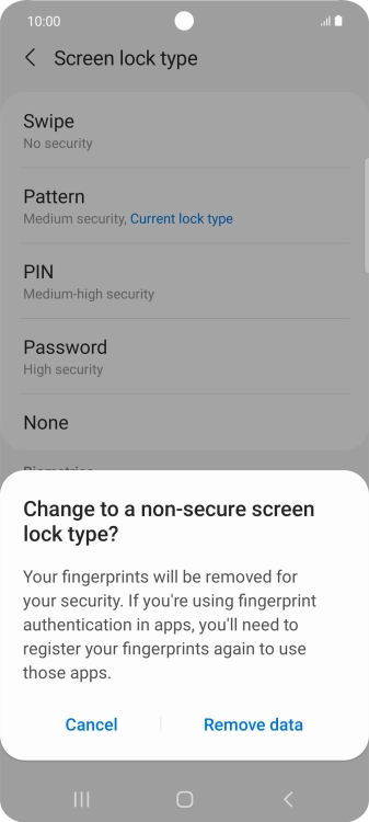Press Remove data.