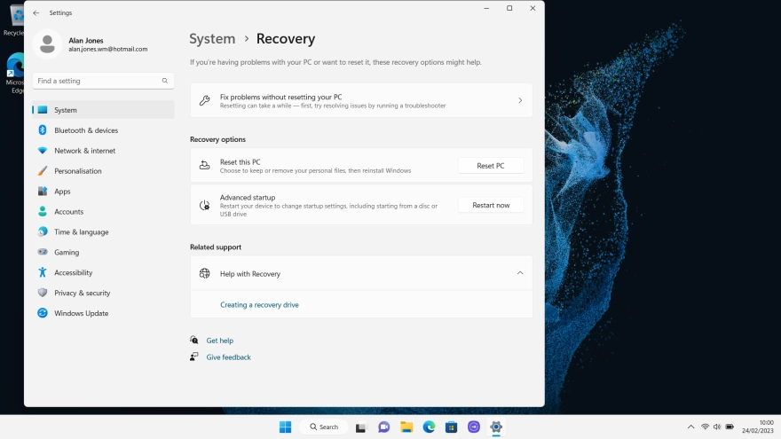 Click Reset PC.