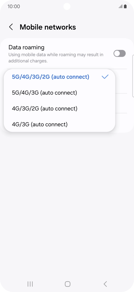 Press the required network mode.