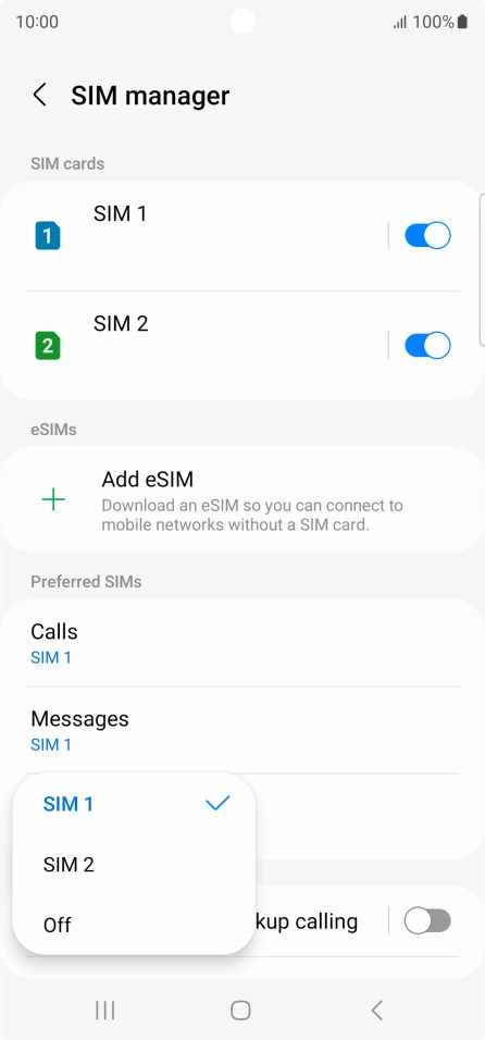Press the required setting.