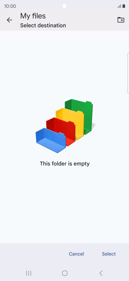 To create a new folder, press the new folder icon and follow the instructions on the screen to create a new folder.