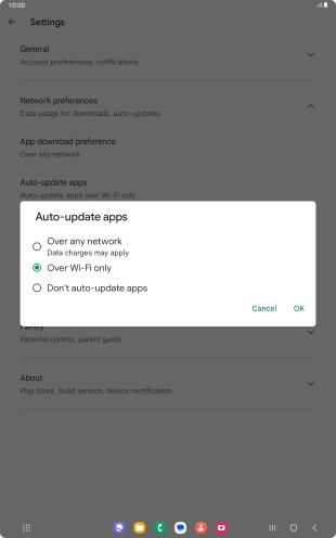 To turn on automatic update of apps using mobile network, press Over any network.