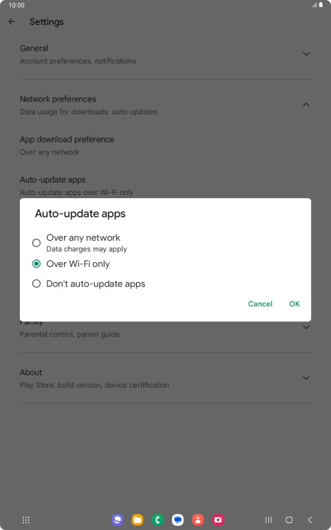 To turn on automatic update of apps using mobile network, press Over any network.