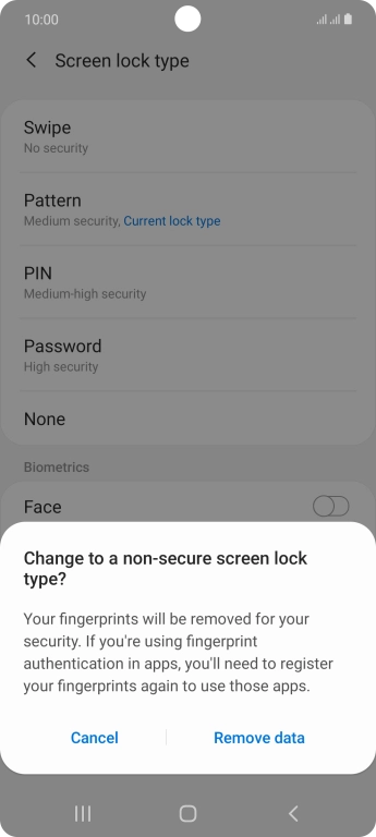 Press Remove data.