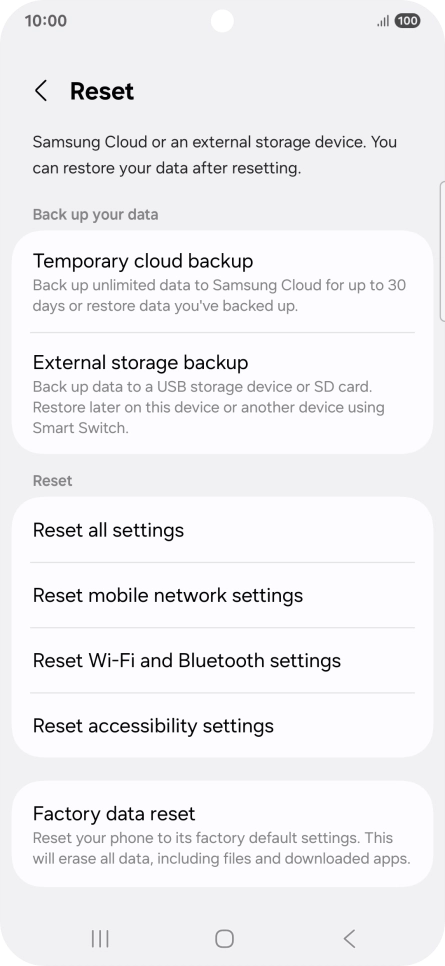 Press Factory data reset.