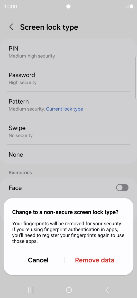 Press Remove data.