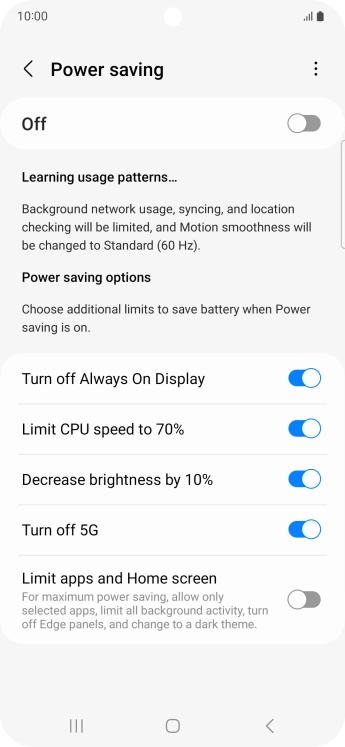 Press the indicators next to the required settings.