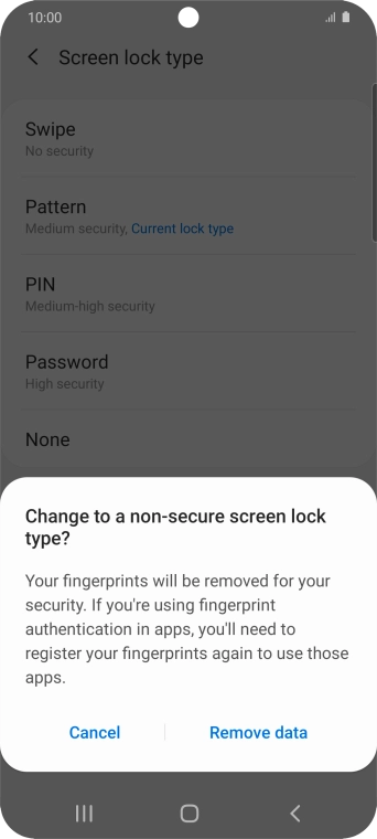 Press Remove data.