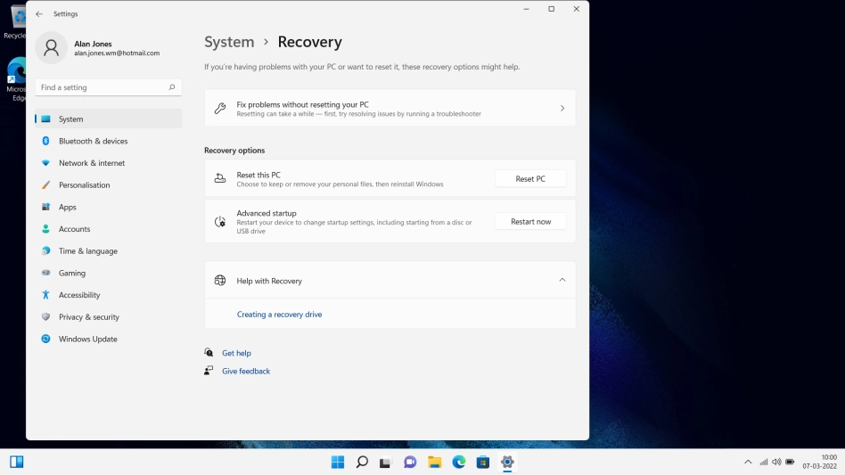 Click Reset PC.