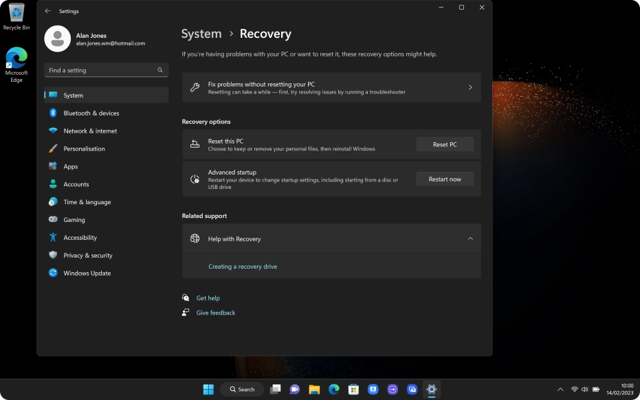 Click Reset PC.