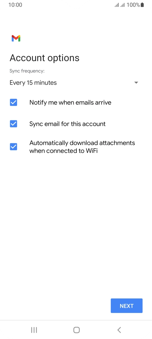 If this screen is displayed, you email account has been recognised and set up automatically. Follow the instructions on the screen to key in more information and finish setting up your phone.