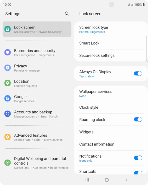 Press Screen lock type and key in the additional phone lock code you created earlier.