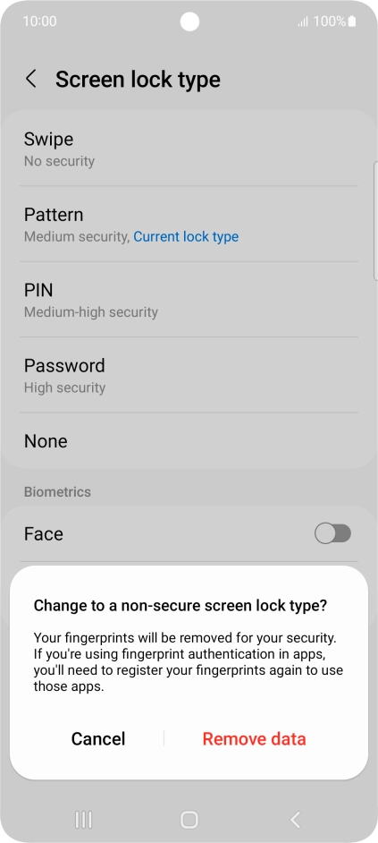 Press Remove data.