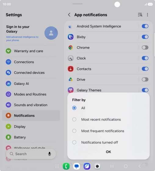 Press the required setting.