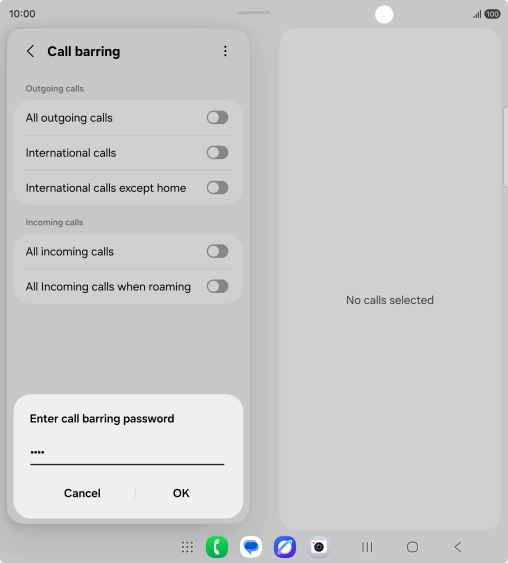 Key in your barring password and press OK.