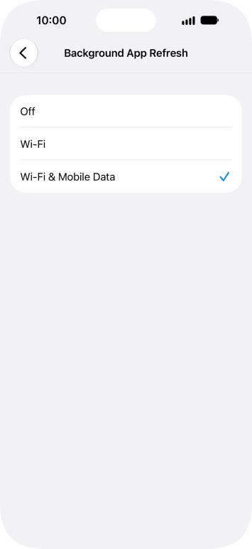 To turn off background refresh of apps, press Off.