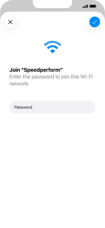 Key in the password for the Wi-Fi network and press the confirm icon.