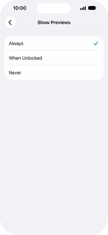 To select notification preview on the lock screen, press Always.