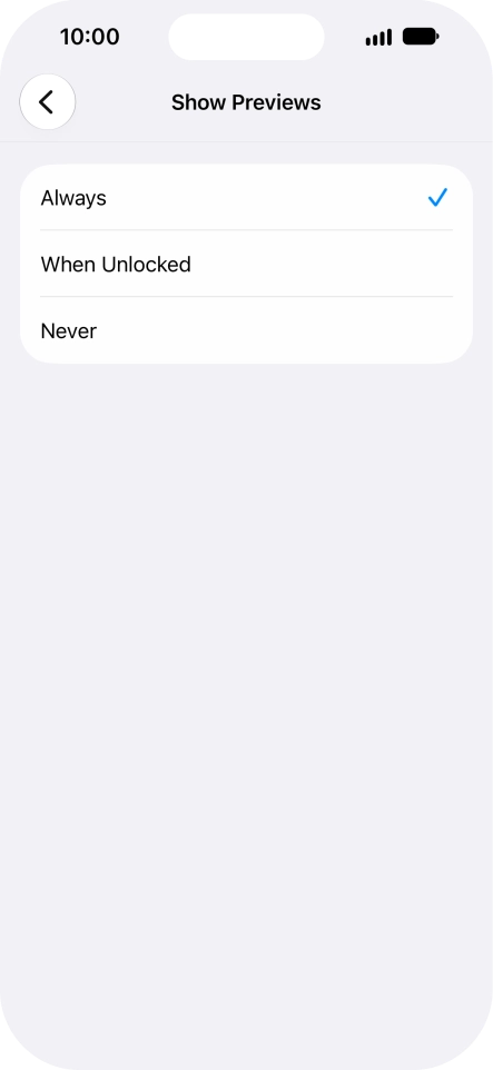 To select notification preview on the lock screen, press Always.