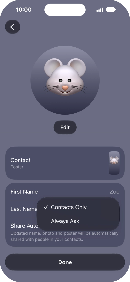 Press the required setting.
