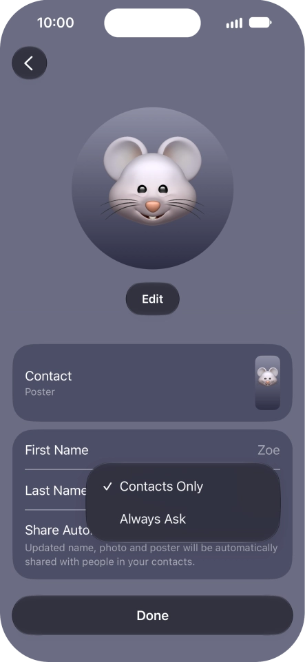 Press the required setting.