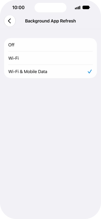 To turn off background refresh of apps, press Off.