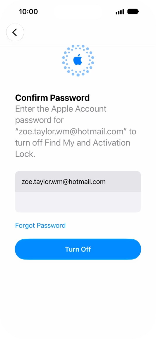 Key in the password for your Apple Account and press Turn Off. Wait a moment while the factory default settings are restored. Follow the instructions on the screen to set up your phone and prepare it for use. Key in the password for your Apple Account and press Turn Off. Wait a moment while the factory default settings are restored. Follow the instructions on the screen to set up your phone and prepare it for use.