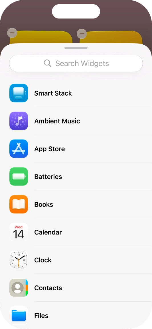 Press the required widget. Press the required widget.