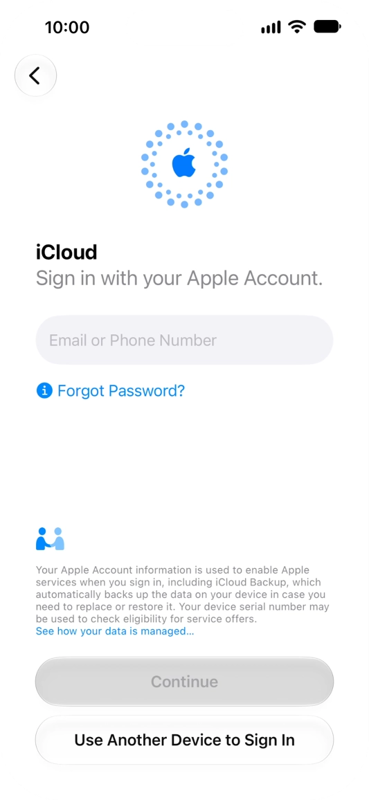 Press Email or Phone Number and key in the username for your Apple Account.