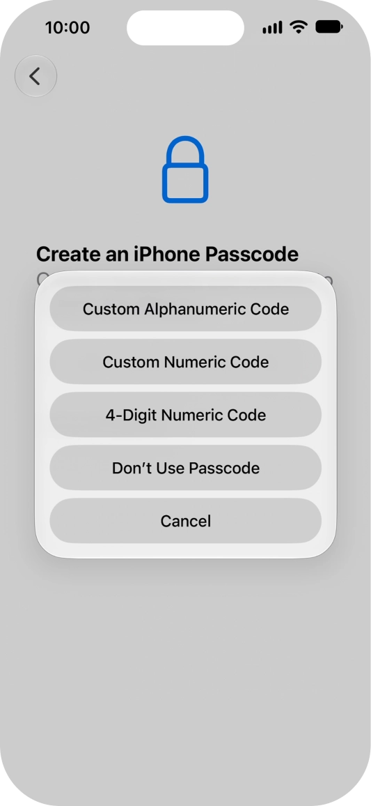 Follow the instructions on the screen to turn on use of phone lock code or press Don't Use Passcode.