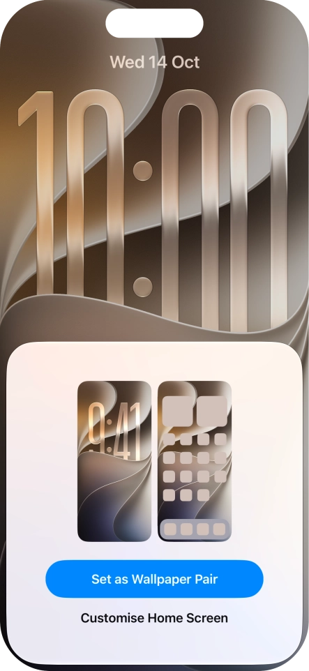 To use the same colour theme on the home screen, press Set as Wallpaper Pair. To use the same colour theme on the home screen, press Set as Wallpaper Pair.