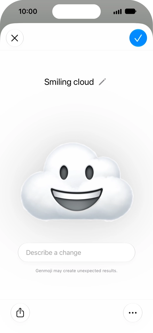 To add or change something about your Genmoji, press Describe a change and follow the instructions on the screen to describe the required changes. To add or change something about your Genmoji, press Describe a change and follow the instructions on the screen to describe the required changes.