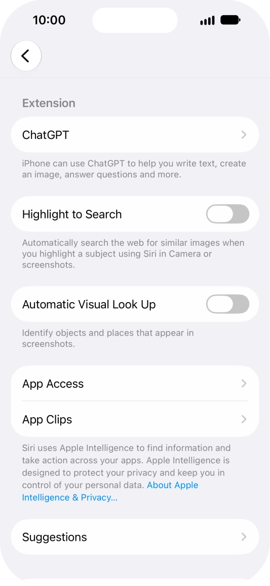 Press ChatGPT and follow the instructions on the screen to turn use of ChatGPT on or off.