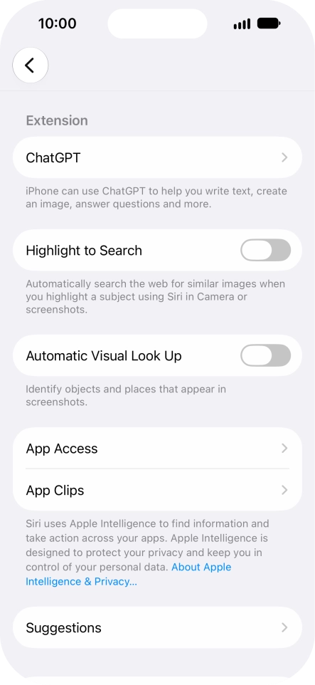 Press ChatGPT and follow the instructions on the screen to turn use of ChatGPT on or off.