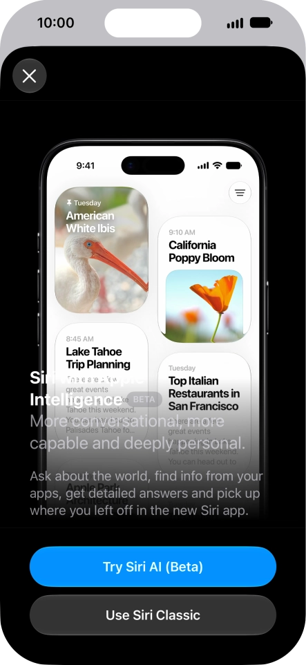 Press Try Siri AI and follow the instructions on the screen to turn on the function.