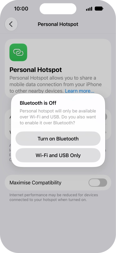 If Wi-Fi is turned on, press Wi-Fi and USB Only.